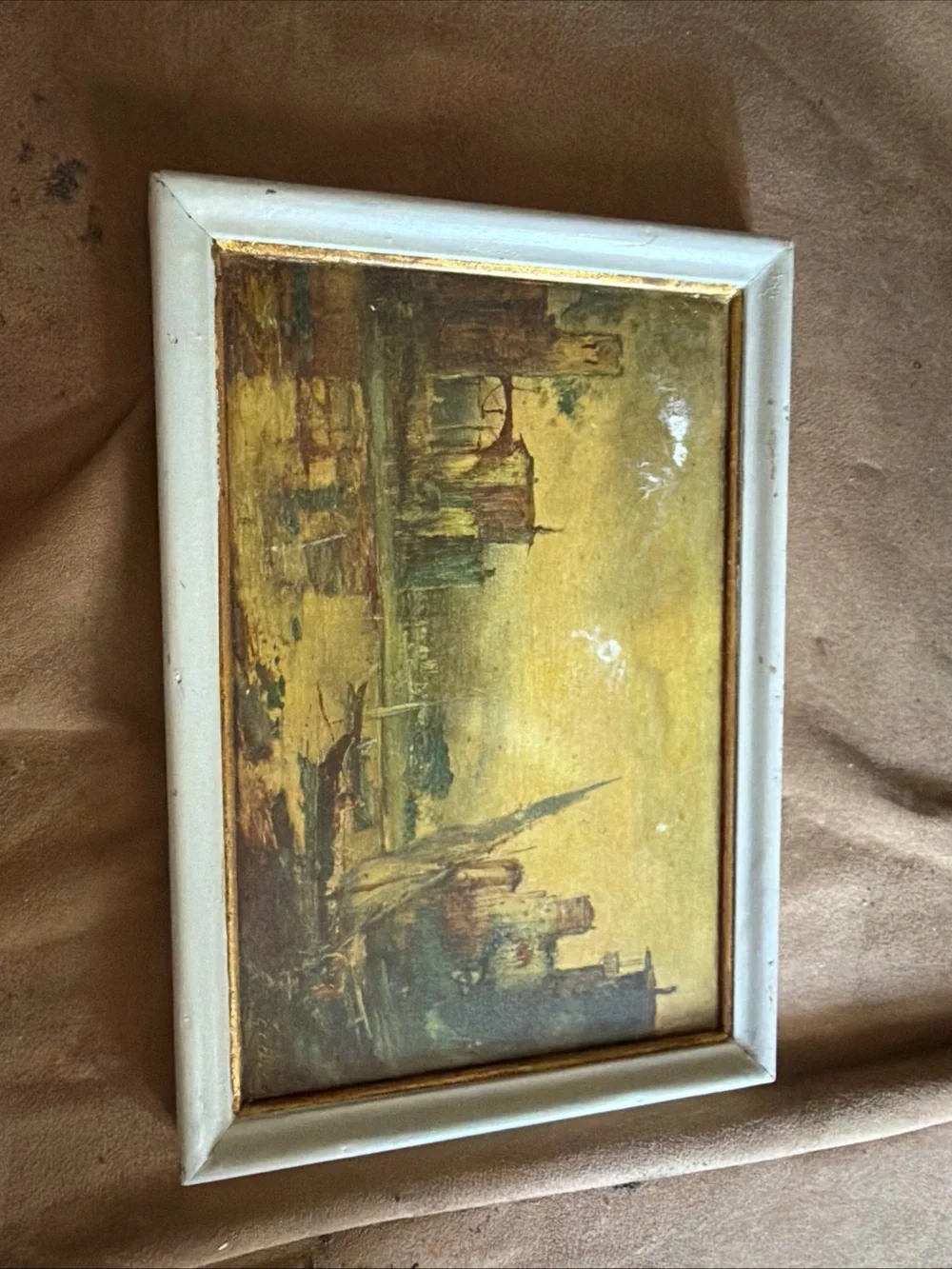 Vintage Coastal Oil Painting in Cream Frame